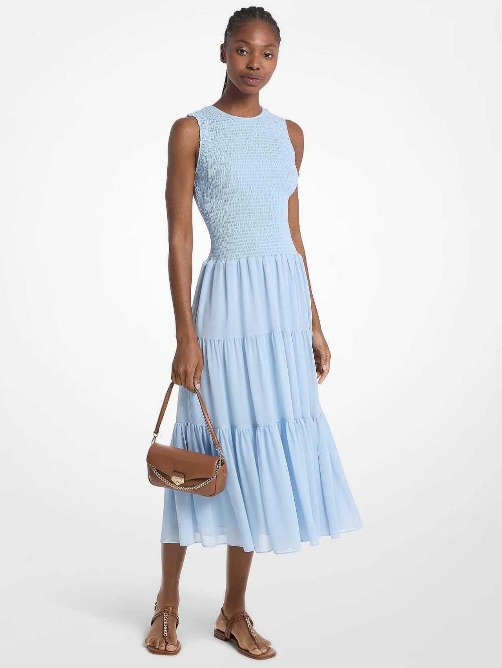 Michael Kors  Stunning Light Blue Sleeveless Smocked Midi Dress -  Women NWT